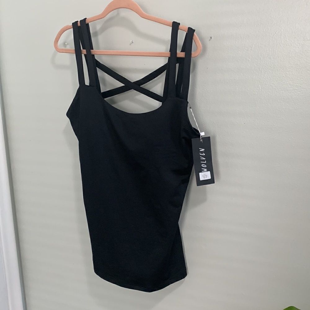 Wolven Eco-Friendly Onyx Lightly Padded Double Cross Yoga/Dance Tank T115 Sz 2X